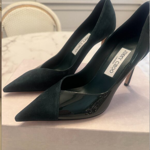 JIMMY CHOO CASS 95 DARK GREEN (suede/patent leather) SIZE 38 - Picture 5 of 10